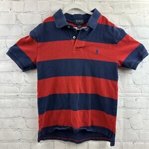 Polo Ralph Lauren Kids Striped Polo Shirt Red Navy Classic Preppy Style M 10-12‎